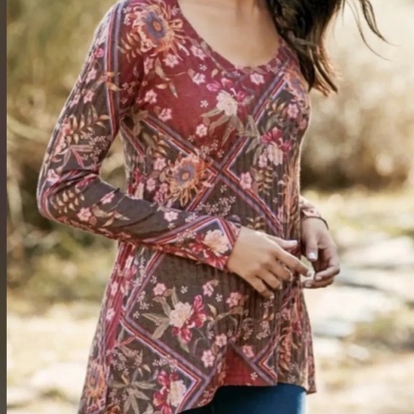 Soft Surroundings Alisanna Floral Print Knit Tunic Top Large - Picture 1 of 8